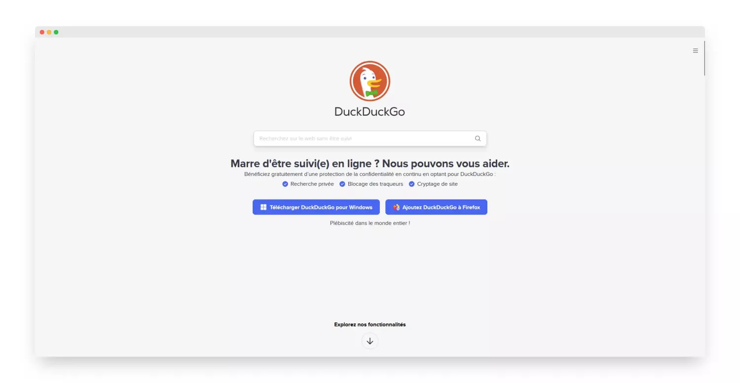Capture d'écran du moteur de recherche DuckDuckGo