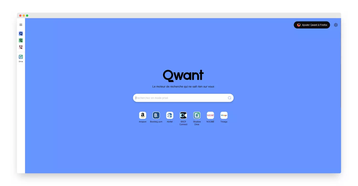 Capture d'écran du moteur de recherche Qwant
